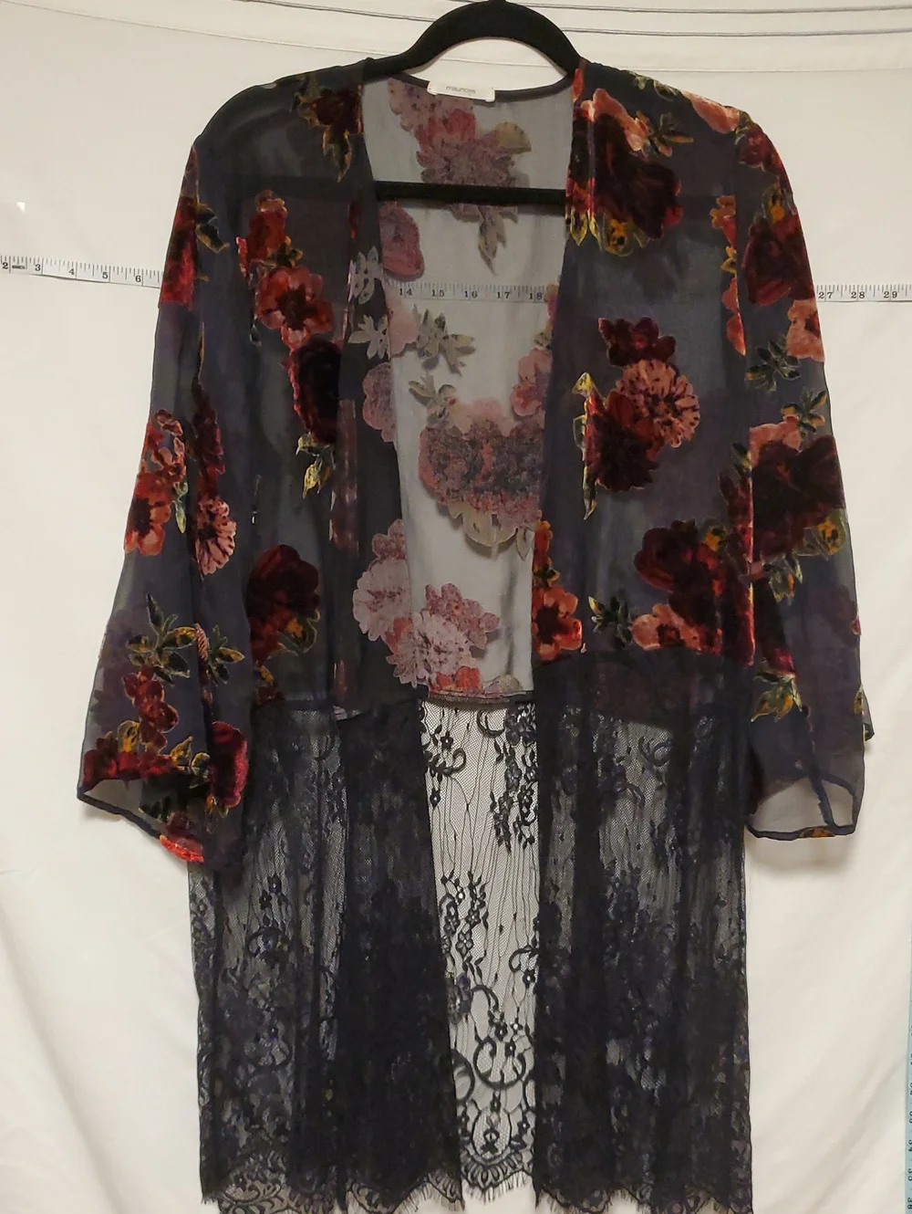 Maurices Sheer Floral Velvet Burnout Kimono Robe M/L Boho Witchy